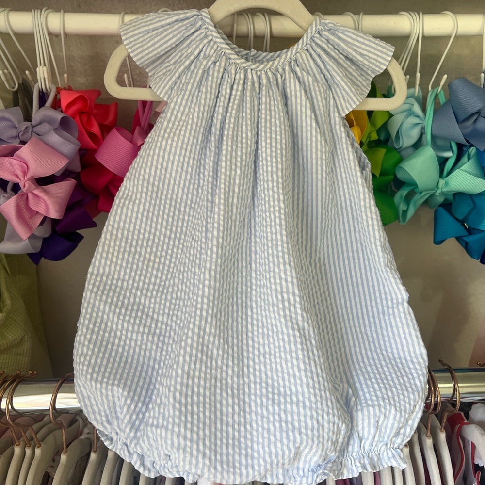 Petit Ami seersucker blue and white striped bubble 9M
